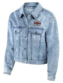 Women's Chicago Bears Full-Snap Denim Jacket Front View
