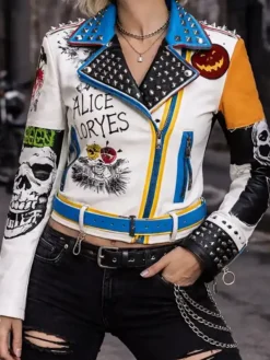 Women’s Gothic Printed Leather Patches Jacket