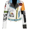 Women’s Gothic Printed Patches Leather Jacket