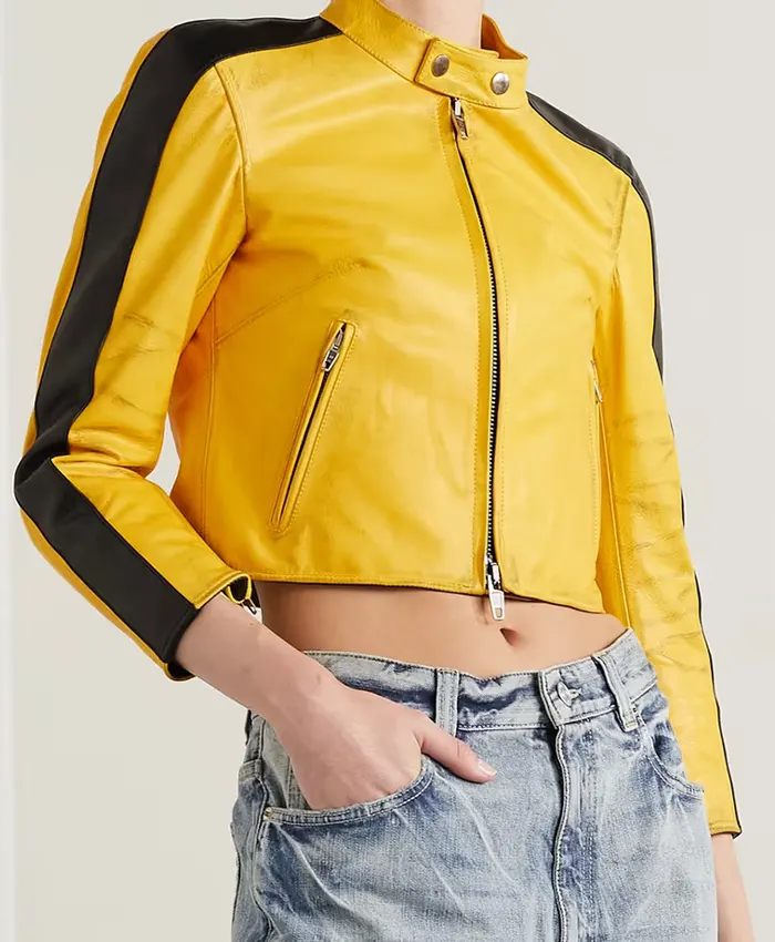 Yellow-Balenciaga-Cropped-Leather-Jacket-Women