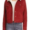 close up Natalia Dyer TV-Series Stranger Things Nancy Wheeler Red Cotton Shearling Jacket