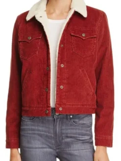 close up Natalia Dyer TV-Series Stranger Things Nancy Wheeler Red Cotton Shearling Jacket