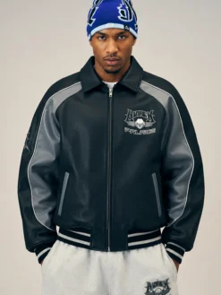 front view Palace x Avirex Fall 2026 Leather Bomber Jacket with classic collar
