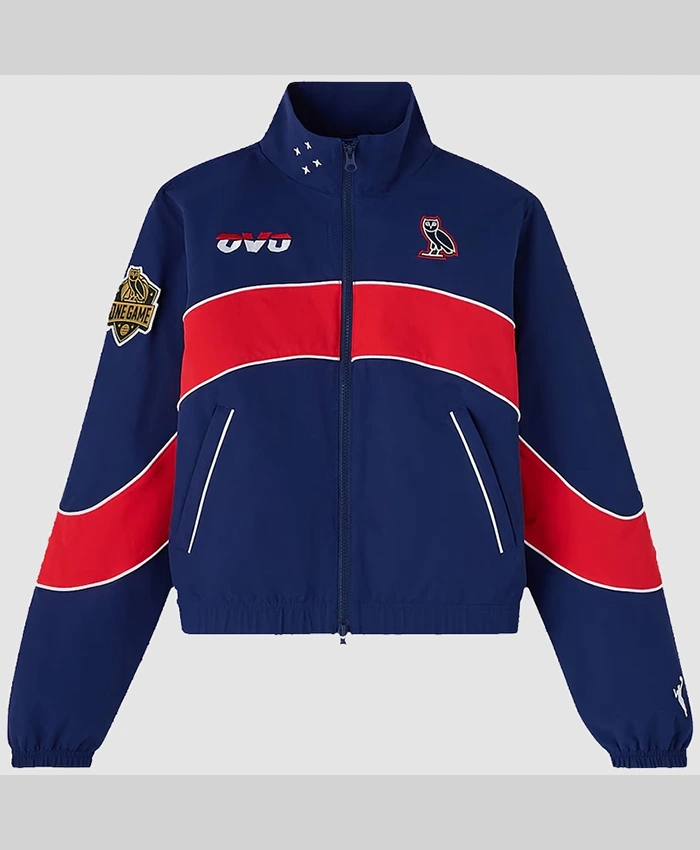 front view of OVO x WNBA Team Indiana Fever Navy And Red Track Jacket