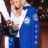 side view of NBA Philadelphia 76ers Savannah James Blue Blazer design