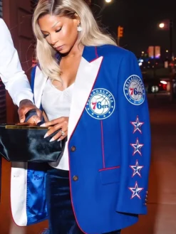 side view of NBA Philadelphia 76ers Savannah James Blue Blazer design