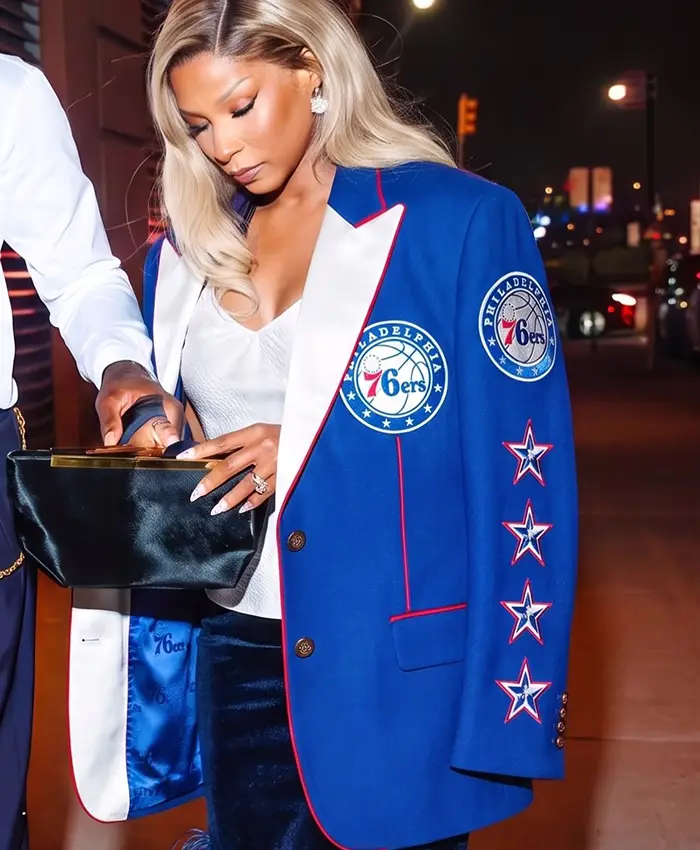 side view of NBA Philadelphia 76ers Savannah James Blue Blazer design