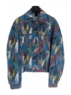 A$AP Rocky Dior Homme SS15 Multicolor Scribbled Artwork Denim Jacket front view