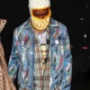 A$AP Rocky Inspired Multicolor Scribbled Artwork Denim Jacket featuring button closure and classic collar