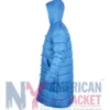 Adam Sandler Blue Puffer Hooded Jacket with parachute fabric, elastic cuffs, and hook and loop closure