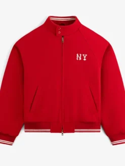 Aimé Leon Dore Fall-Winter 2026 NY Highlanders Wool Red Varsity Jacket front view