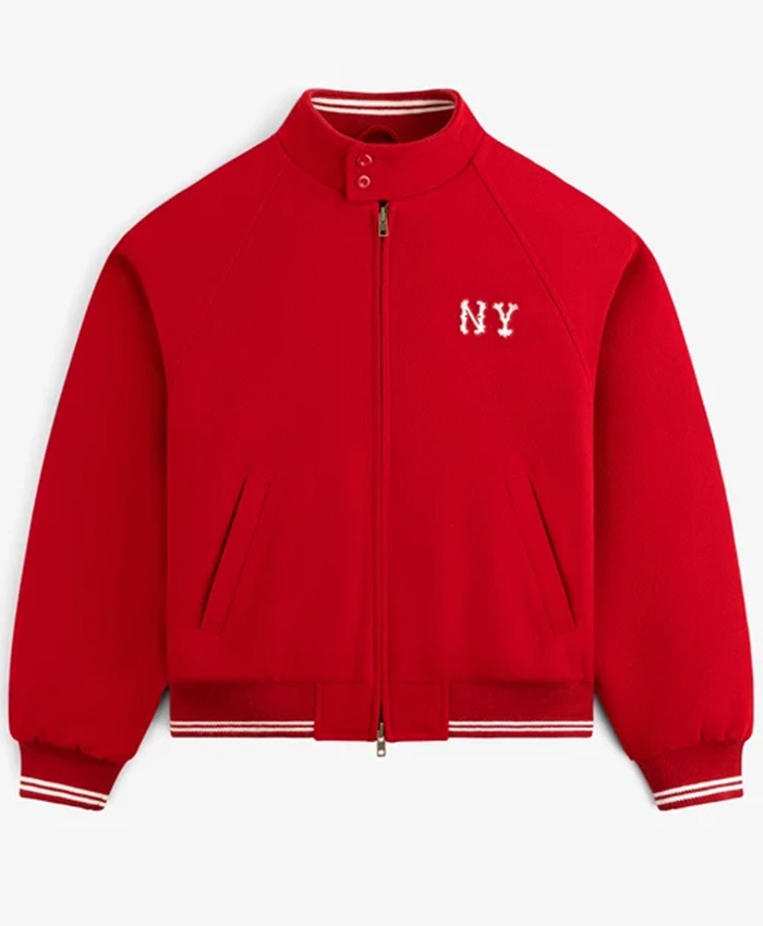 Aimé Leon Dore Fall-Winter 2026 NY Highlanders Wool Red Varsity Jacket front view