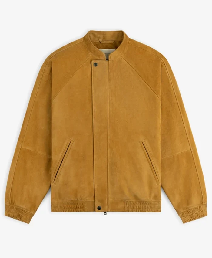 Aimé Leon Dore Fall-Winter 2026 Tan Suede Leather Cafe Racer Jacket front view