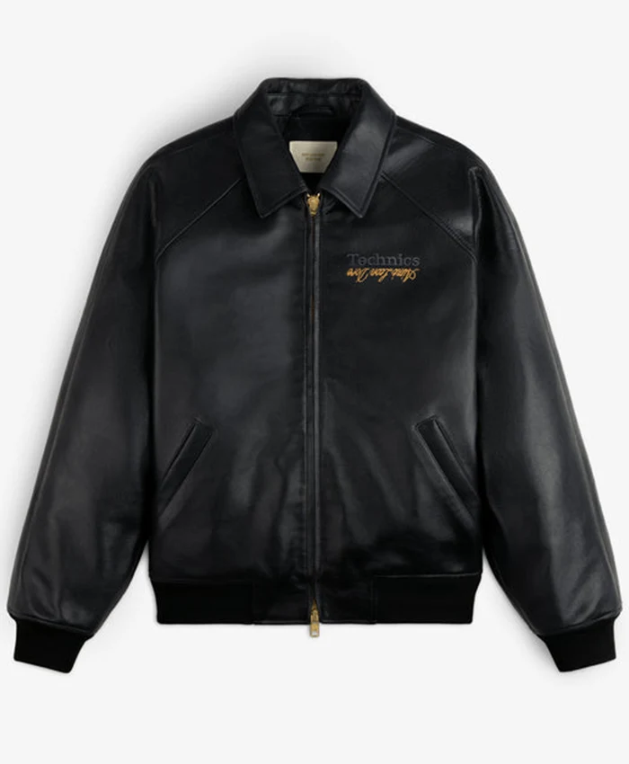 Aimé Leon Dore Fall-Winter 2026 Technics Varsity Black Leather Jacket front view