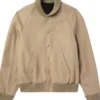 Annette Bening Series Lucky S01 Beige Cotton Bomber Jacket front view