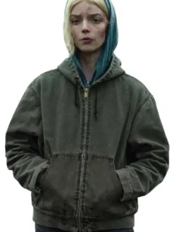 Anya Taylor-Joy Series Lucky S01 Green Cotton Hooded Bomber Jacket front view
