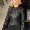 Anya Taylor-Joy TV Series Lucky S01 Black Cafe Racer Leather Jacket front view