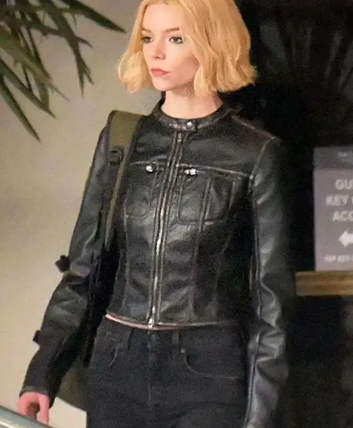 Anya Taylor-Joy TV Series Lucky S01 Black Cafe Racer Leather Jacket front view