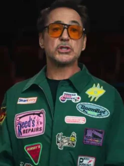 Avengers Endgame Encore Robert Downey Jr. Tony Stark Green Cotton Patchwork Jacket front view
