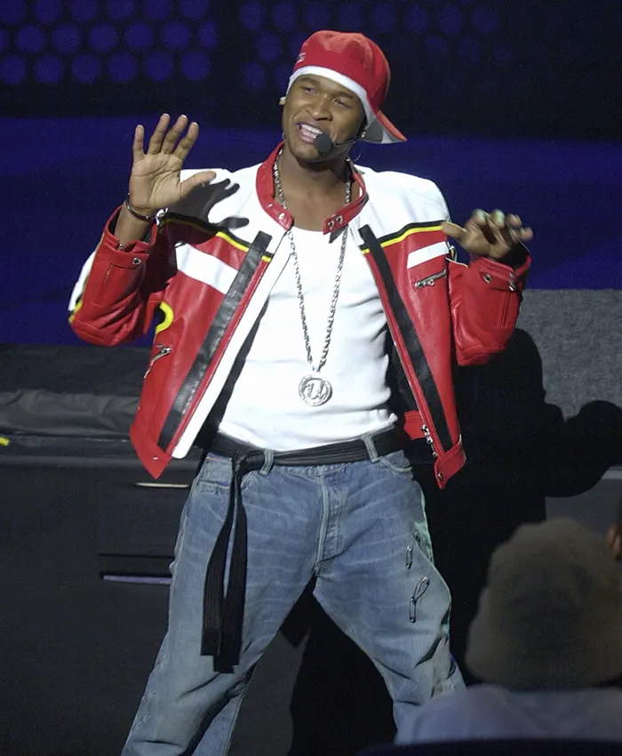 BET Awards 2001 Usher Dolce & Gabbana Red And White Leather Moto Jacket