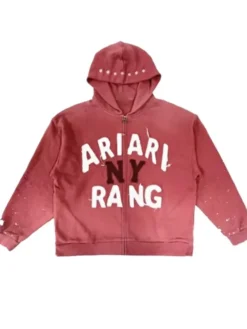 BTS ARIRANG New York Red Zip-Up Fleece Hooded Jacket front view