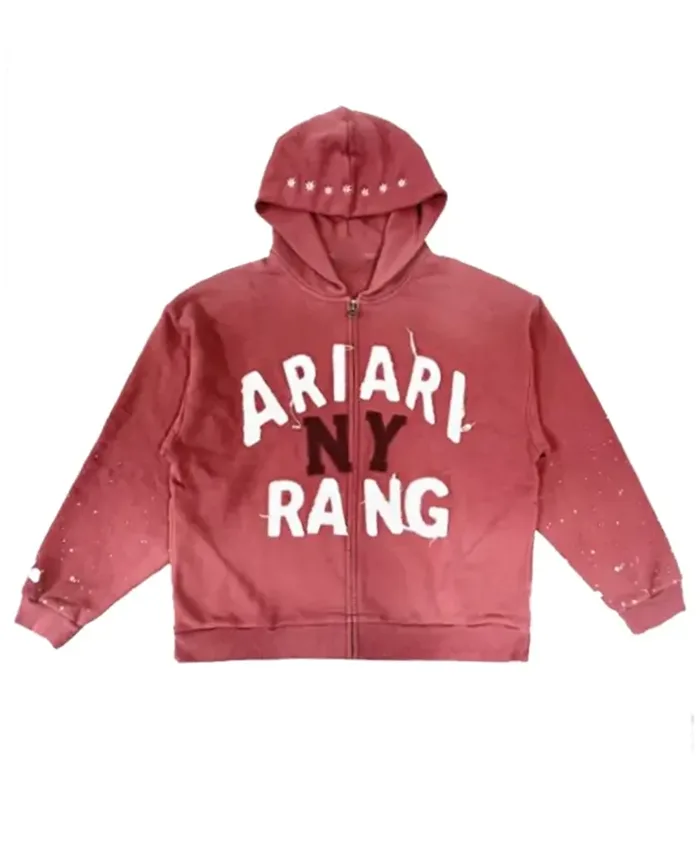 BTS ARIRANG New York Red Zip-Up Fleece Hooded Jacket front view