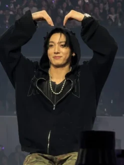 BTS ARIRANG World Tour Arlington Jungkook Black Fleece Hooded Jacket front view