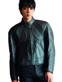 BTS Jin Gucci Primavera Green Leather Jacket front view