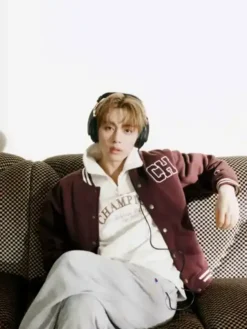 BTS Kim Taehyung V True Champion FW26 Brown Wool Varsity Jacket view