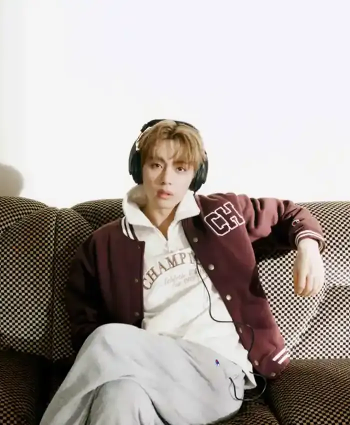BTS Kim Taehyung V True Champion FW26 Brown Wool Varsity Jacket view