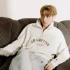 BTS V Champion Athletic Club Est. 1919 Half-Zip Pullover Off-White Jacket view