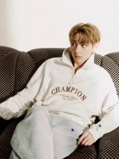 BTS V Champion Athletic Club Est. 1919 Half-Zip Pullover Off-White Jacket view