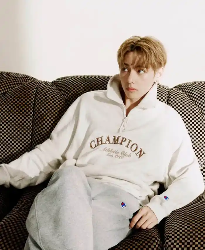 BTS V Champion Athletic Club Est. 1919 Half-Zip Pullover Off-White Jacket view