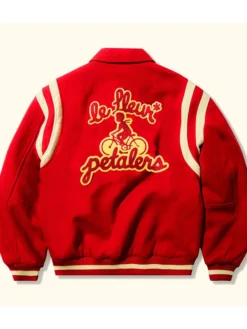 Back View of GOLF le FLEUR Tyler The Creator Petalers Red Wool Varsity Jacket