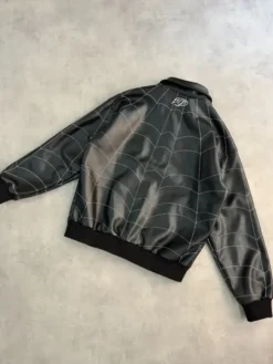 Back View of Halloween Purple Place Super Spider Venom Black Leather Jacket