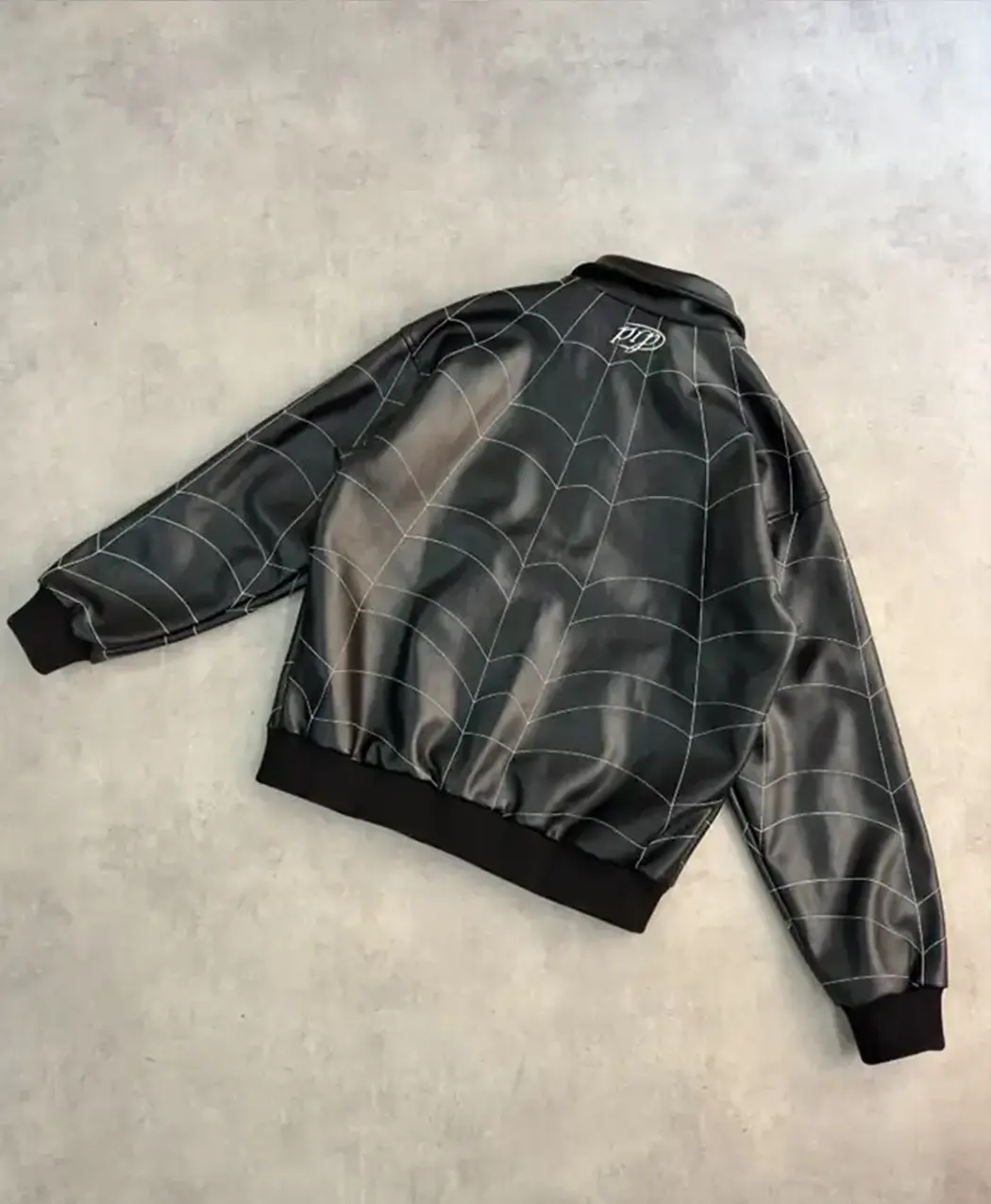 Back View of Halloween Purple Place Super Spider Venom Black Leather Jacket