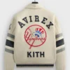 Back View of Jason Alexander Kith x Avirex New York Yankees White Leather Jacket