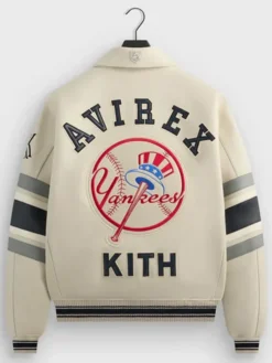 Back View of Jason Alexander Kith x Avirex New York Yankees White Leather Jacket