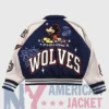 Back View of Mickey Mouse Wolves Club Roxy Box Cut Navy Blue Letterman Jacket