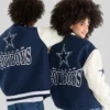 Back View of NFL Team Dallas Cowboys Navy And White Bomber Jacket