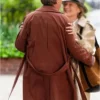 Back View of Only Murders in the Building S05 Oliver Putnam Brown Cotton Coat