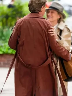 Back View of Only Murders in the Building S05 Oliver Putnam Brown Cotton Coat