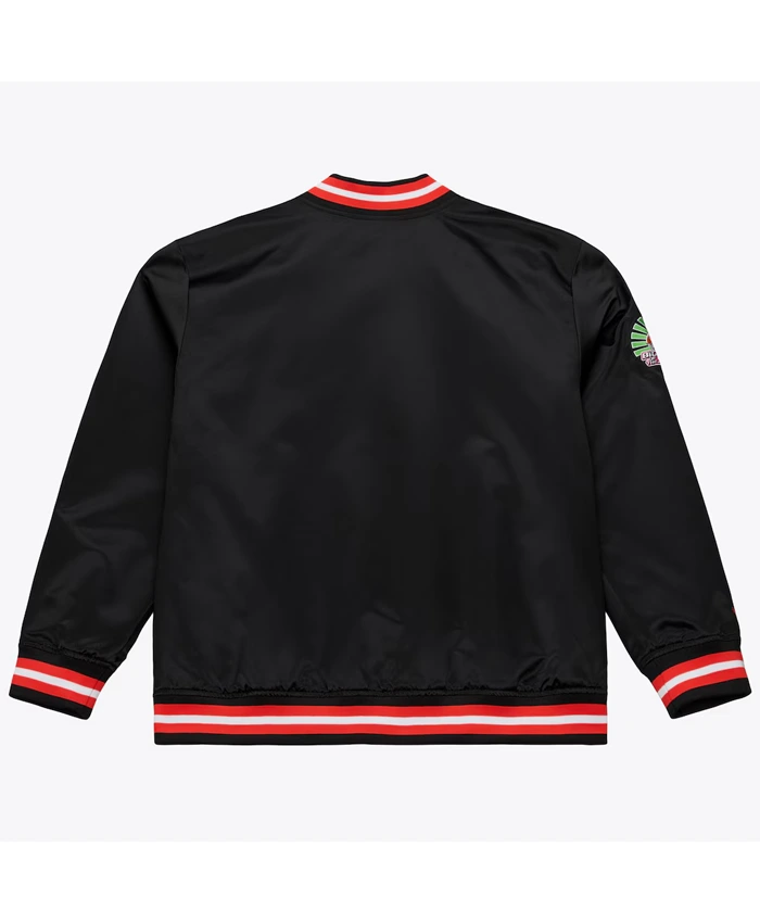 Back View of WWE SummerSlam 2026 Mitchell & Ness Black Full-Snap Satin Jacket