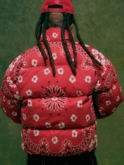 Back view Denim Tears x André Leon Talley Fall 2026 Red Bandana Puffer Jacket