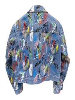 Back view of A$AP Rocky Dior Homme SS15 Artwork Denim Jacket with graphic design