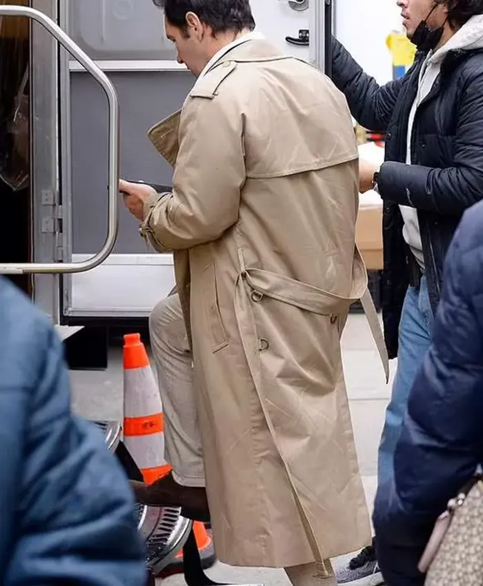 Back view of Ben Glenroy Only Murders in the Building S03 Beige Cotton Trench Coat