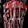 Back view of Blood Rave Leather Vest featuring bold red and white biker-inspired design