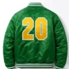 Back view of CM Punk Minnesota North Stars Green Satin Bomber Jacket