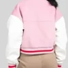 Back view of Cernucci 2026 Pink And White Wool Leather Varsity Jacket