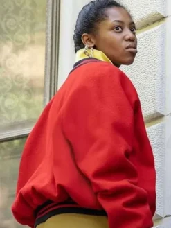 Back view of Hailey Kilgore Power Book III Raising Kanan S04 Red Wool Bomber Jacket